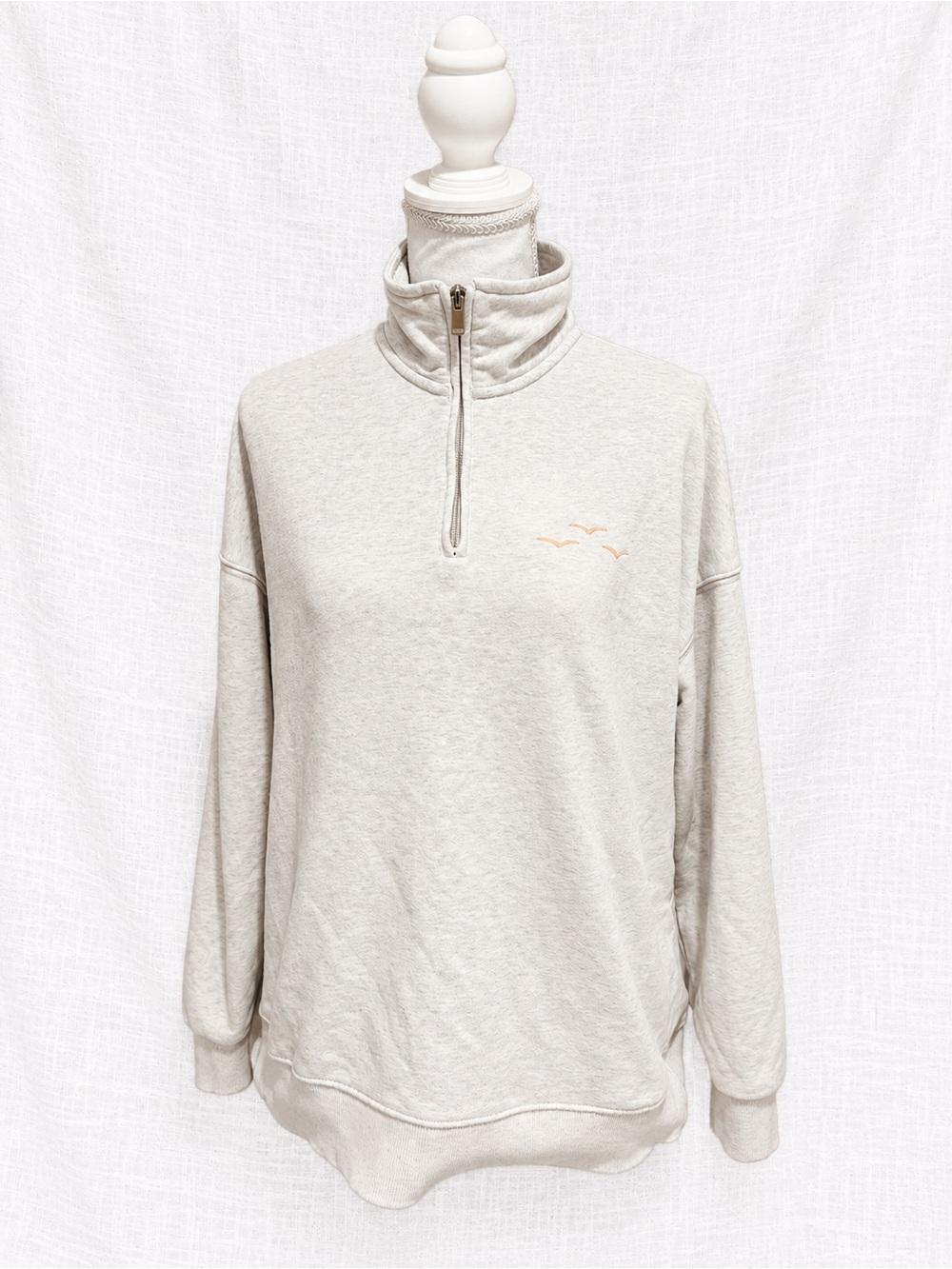 LAZYPANTS Oatmeal Quarter Zip Oversized Sweatshirt Bird Logo M